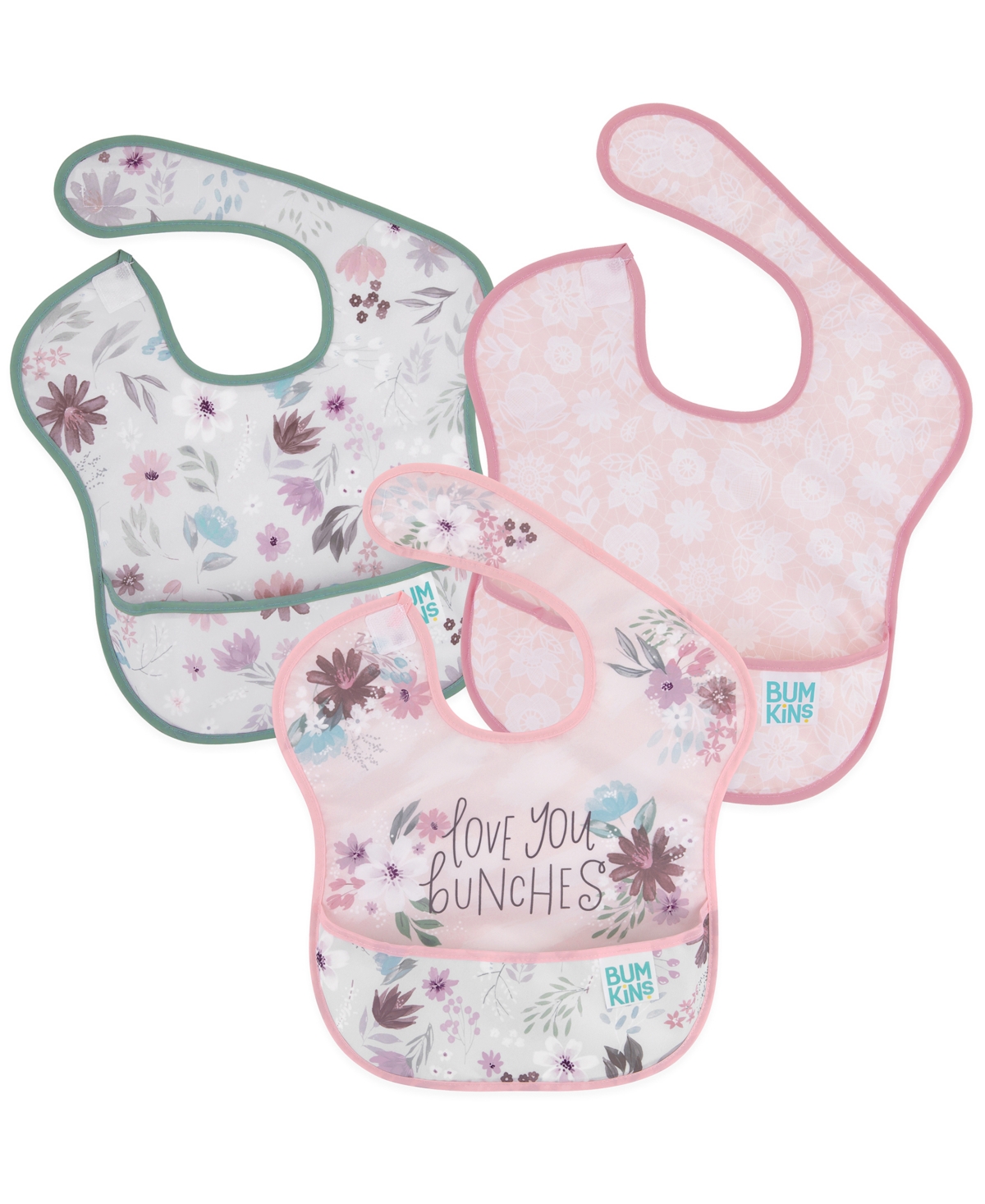 Bumkins 3-pack Superbib Waterproof Baby Bibs In Pink