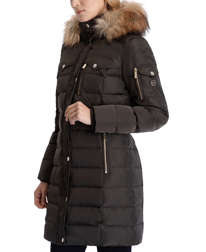 Michael Kors Women's Petite FauxFurTrim Hooded Down Puffer Coat