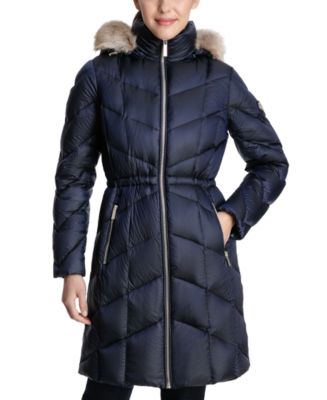 Michael Kors Women's High-Shine Faux-Fur-Trim Hooded Down Puffer Coat ...