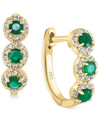 Sapphire (1/3 ct. t.w.) & Diamond (1/5 ct. t.w.) Oval Hoop Earrings in 14k Rose Gold (Also in White Gold and Yellow Gold)