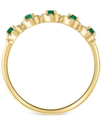 Emerald (1/3 ct. t.w.) & Diamond (1/6 ct. t.w.) Five Stone Halo Ring in 14k Gold