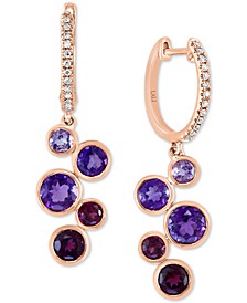 Multi-Gemstone (2-1/2 ct. t.w.) & Diamond (1/10 ct. t.w.) Bezel Dangle Hoop Drop Earrings in 14k Rose Gold