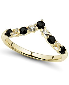 Onyx and White Topaz (1/3 ct. t.w.) Chevron Ring in 14k Gold
