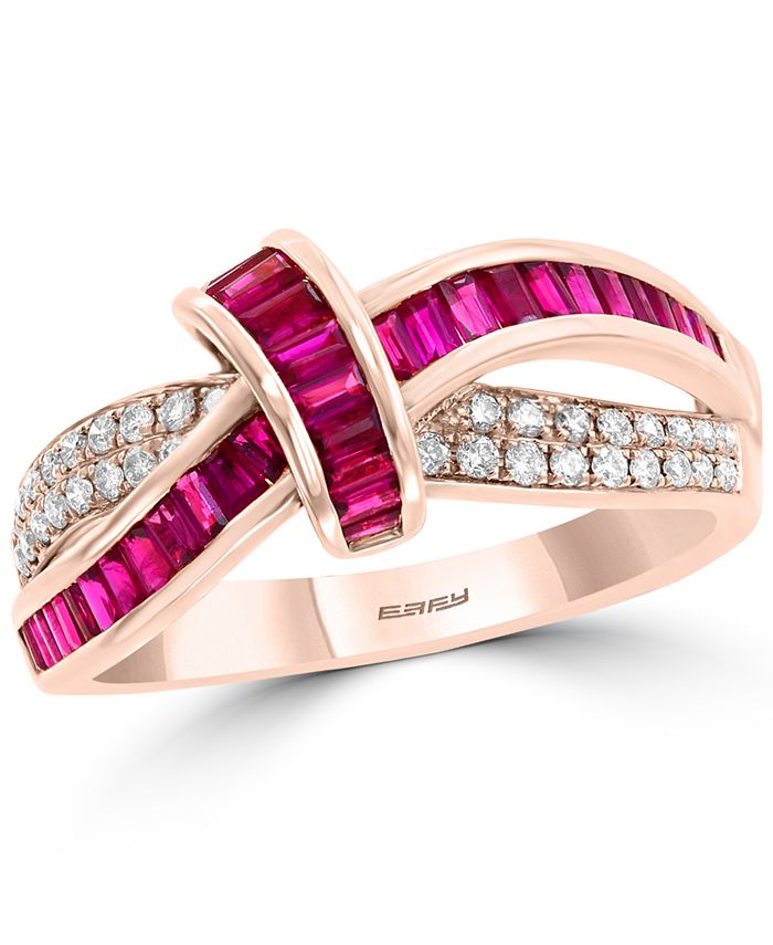 EFFY Collection - Ruby (3/4 ct. t.w.) & Diamond (1/5 ct. t.w.) Crossover Ring in 14k Rose Gold