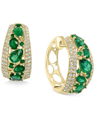 EFFY Collection - Emerald (2-3/4 ct. t.w.) & Diamond (3/4 ct. t.w.) Small Hoop Earrings in 14k Gold, 0.8"