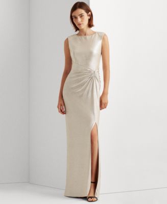 Lauren Ralph Lauren Metallic Sleeveless Gown Women's Dress Champagne/Silver : 14