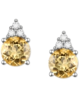 Gemstone & Diamond Accent Stud Earrings - Citrine with k White Gold