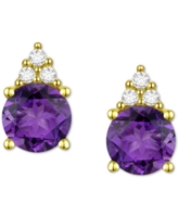 Gemstone & Diamond Accent Stud Earrings - Amethyst with k Gold