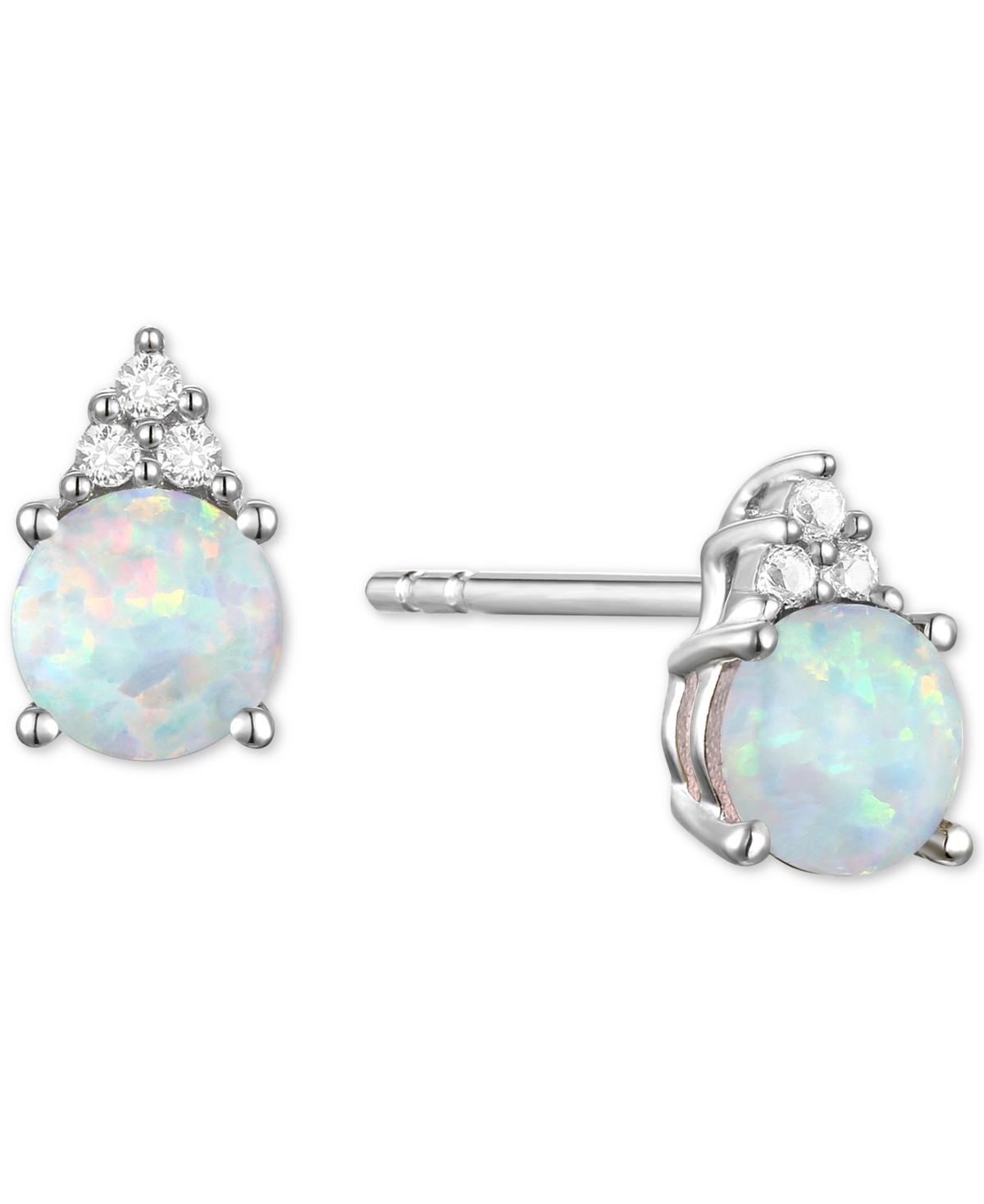 Gemstone & Diamond Accent Stud Earrings - Opal with 14k White Gold