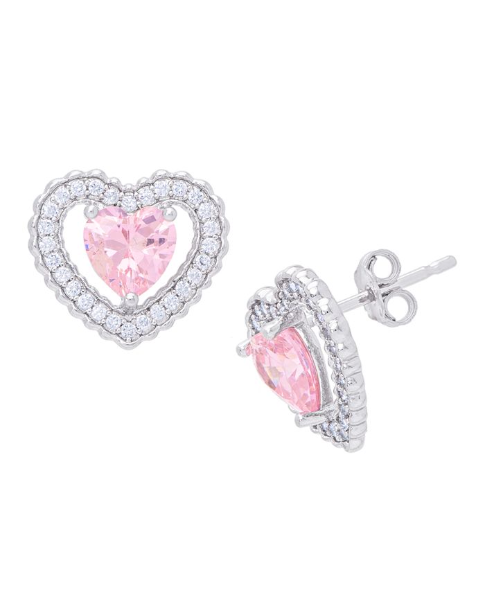 Macy's Pink Cubic Zirconia Heart Stud Earrings in Silver Plate Macy's