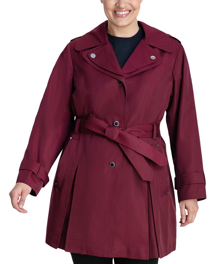 Plus Size Hooded Belted Raincoat, London Fog Women S Coat Size Chart