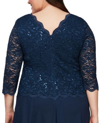 Plus Size Sequined Lace A-Line Dress