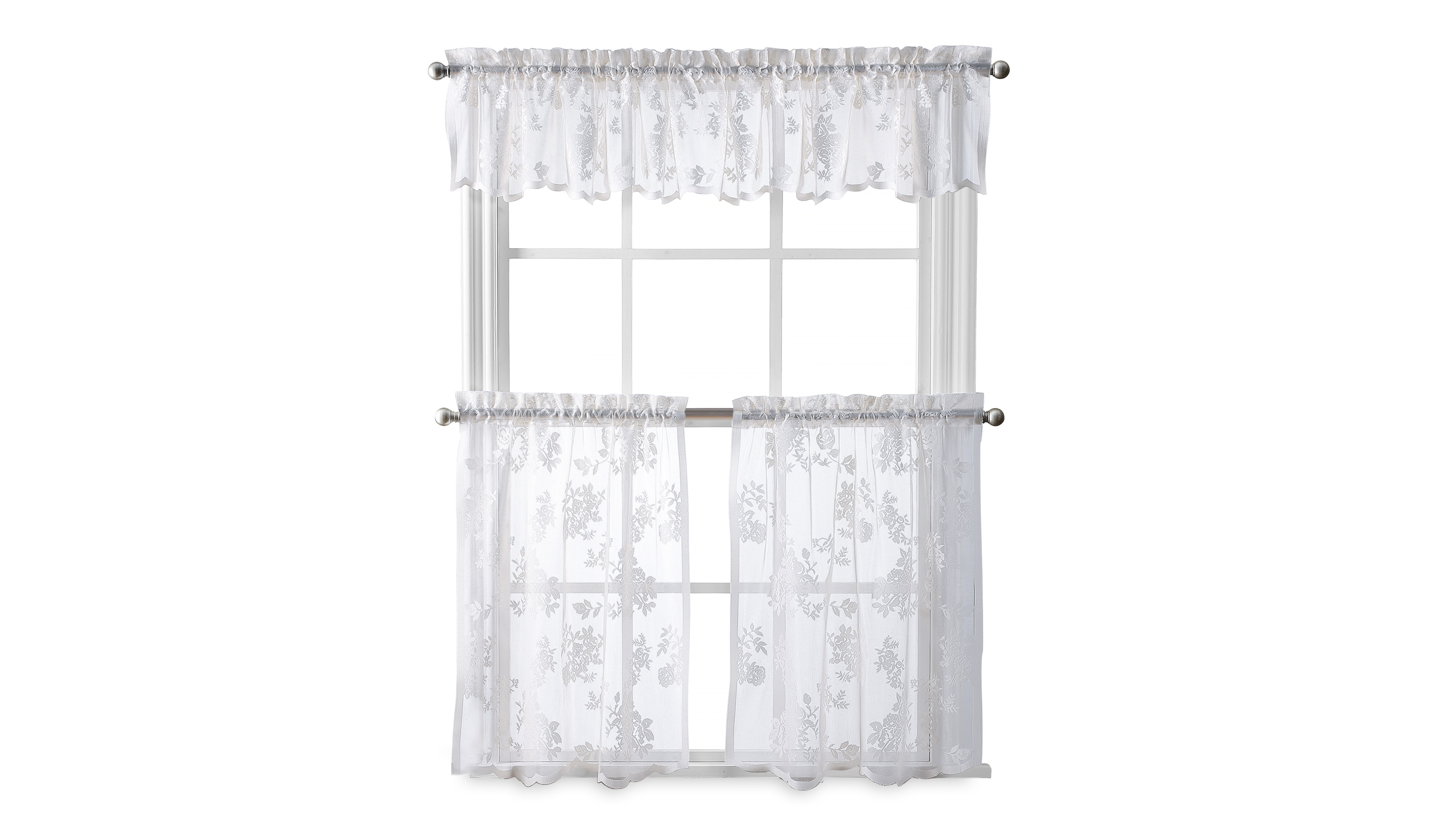 Curtainworks Sibella Lace 36" x 56" Tailored Tier, Set of 2