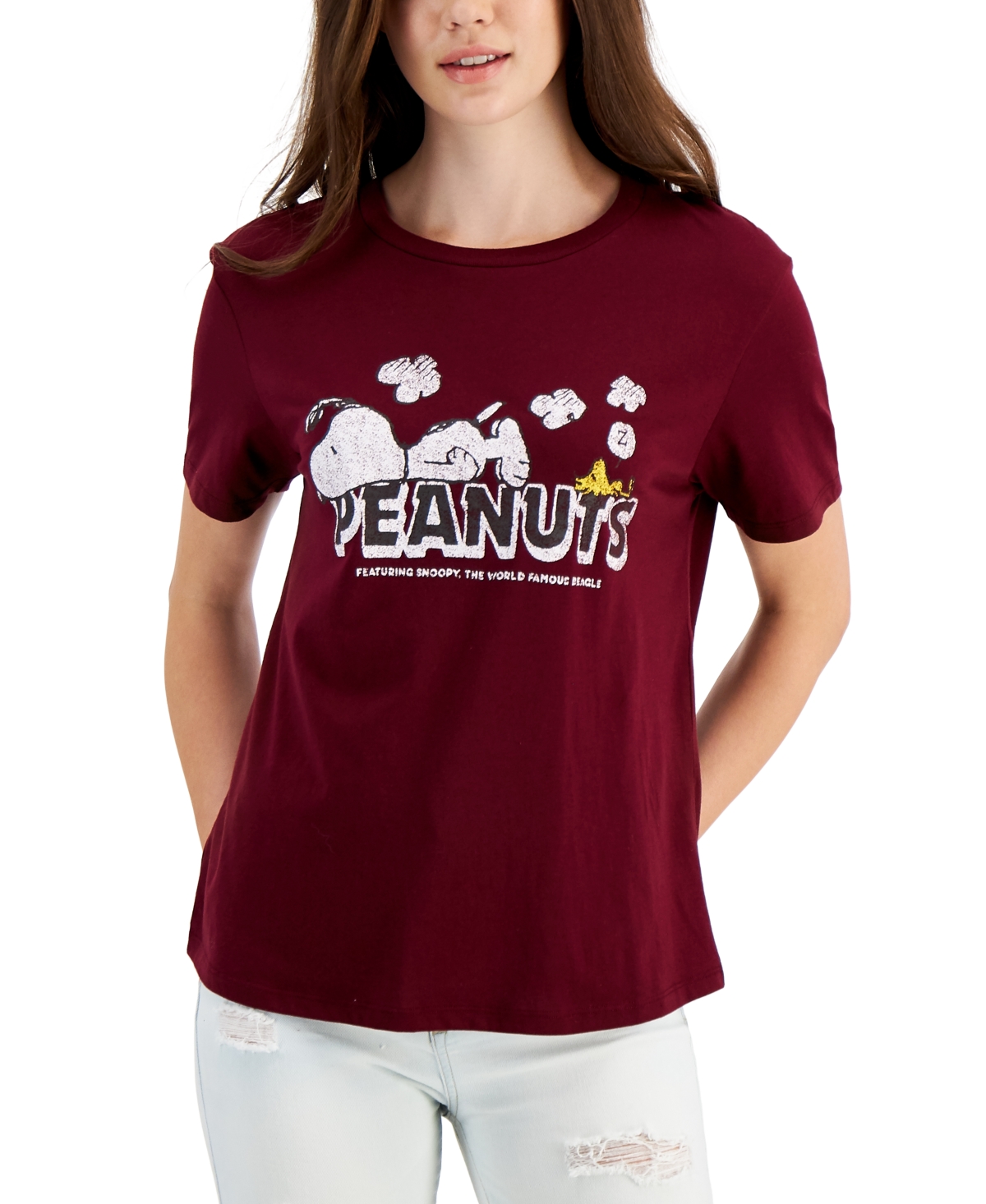 Juniors' Snoopy Logo T-Shirt - Zinfandel