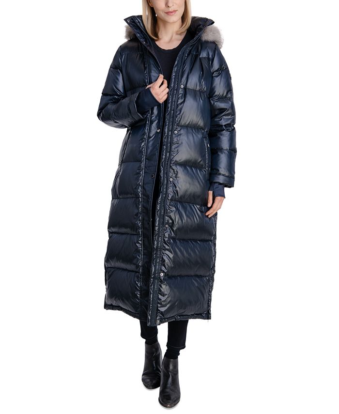 Michael Kors Women's Faux-Fur-Trim Hooded Down Maxi Puffer Coat ...