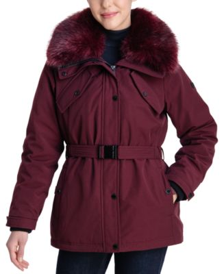 Michael Kors Women's Belted Faux-Fur-Trim Hooded Down Puffer Coat ...