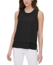 Layered-Hem Mixed-Media Top