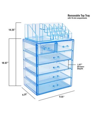 2 Piece Acrylic Makeup and Jewelry Storage Organizer Case (6 Drawers and Lipstick Tray)