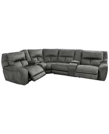 Furniture - Terrine 6-Pc. Fabric Sectional with 2 Power Motion Recliners and 2 USB Consoles