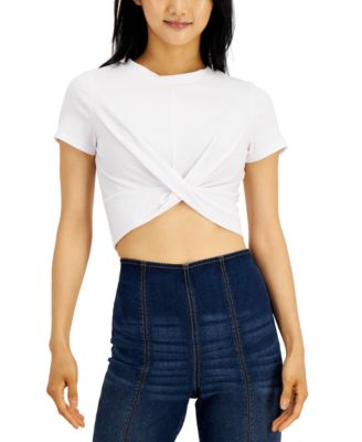 Just Polly - Juniors' Twist-Front Cropped Top