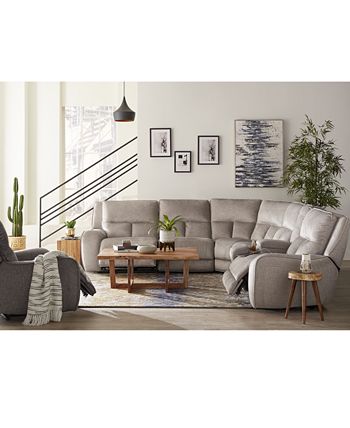 Furniture - Terrine 7-Pc. Fabric Sectional with 3 Power Motion Recliners and 2 USB Consoles
