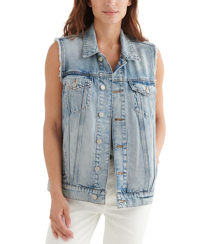 Macy's denim vest hot sale
