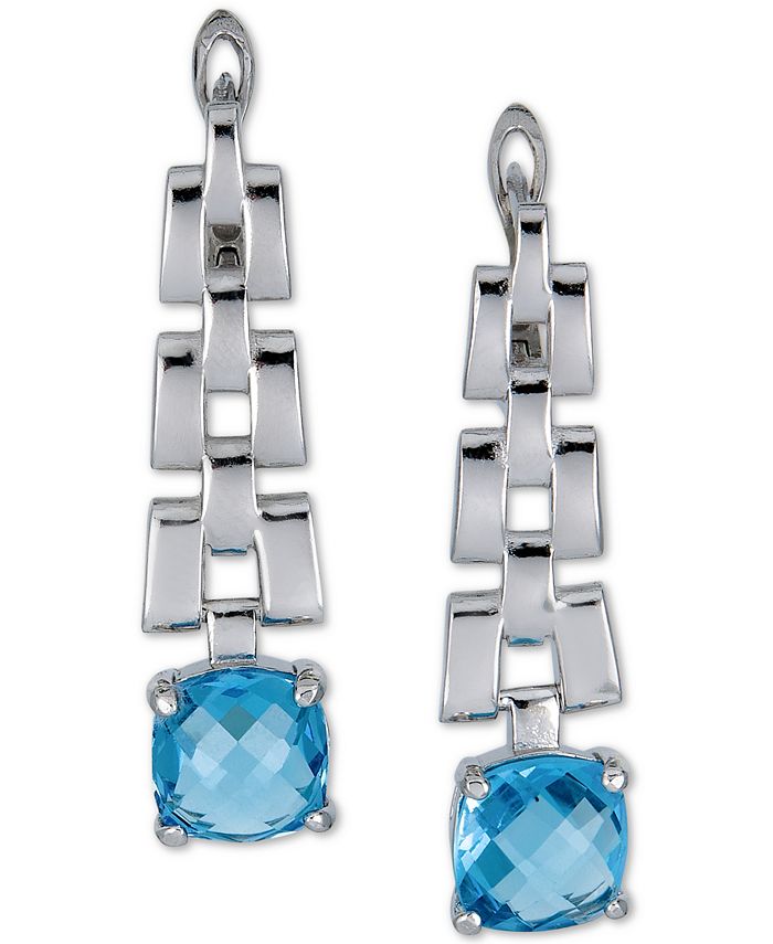 Macy's - Swiss Blue Topaz Panther Link Drop Earrings (5 ct. t.w.) in Sterling Silver