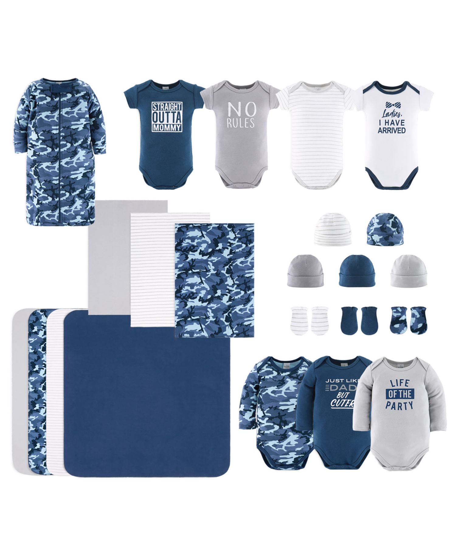 Baby Boys Newborn Shower Gift Set Layette Essentials, Navy, Grey