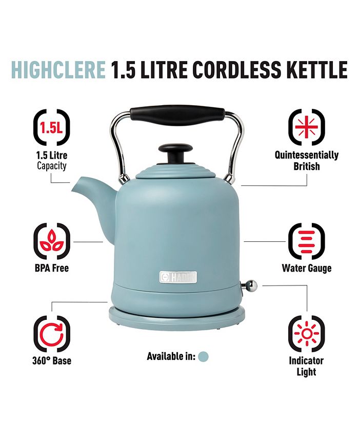 Haden Highclere 1.5 L 6 Cup Cordless, Electric Kettle BPA Free with
