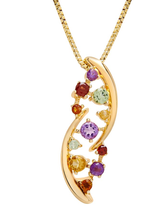 Macy's - Multi-Gemstone Scattered Cluster 18" Pendant Necklace (1/2 ct. t.w.) in 14k Gold-Plated Sterling Silver