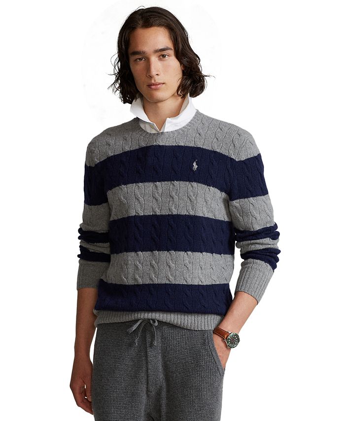 Polo Ralph Lauren Men's Striped Cable-Knit Wool-Cashmere Sweater - Macy's