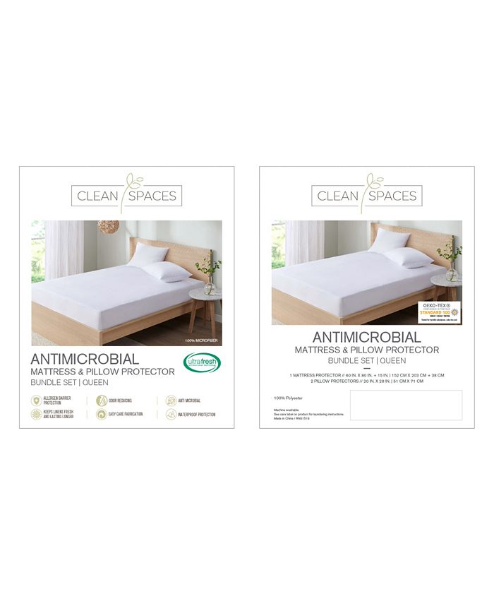 Clean Spaces 3Pc. Antimicrobial Queen Mattress/Pillow Protector Set