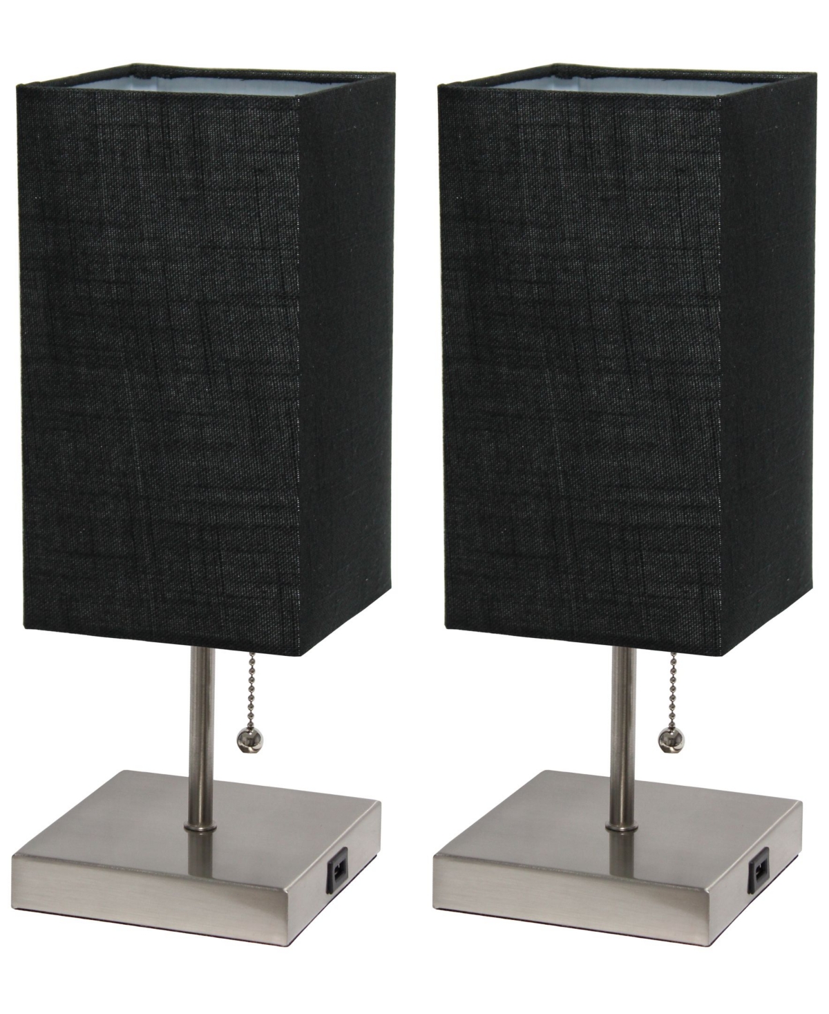 Simple Designs Petite Stick Lamp With Usb Charging Port, Set Of 2 In Black Shade,brushed Nickel Base