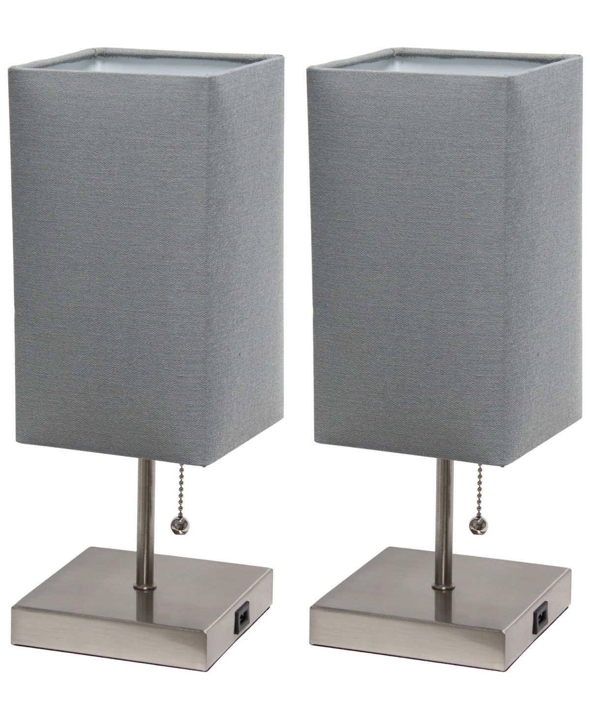 Simple Designs Petite Stick Lamp With Usb Charging Port, Set Of 2 In Gray Shade,brushed Nickel Base