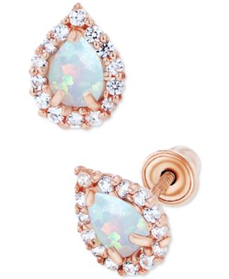 Macy's - Lab-Grown Opal (1/10 ct. t.w.) & Lab-Grown White Sapphire (1/6 ct. t.w.) Pear Halo Stud Earrings