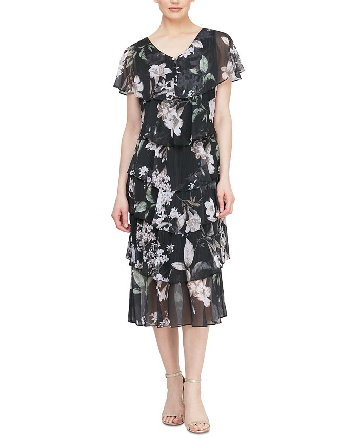 SL Fashions Printed Tiered Dress - Macy's