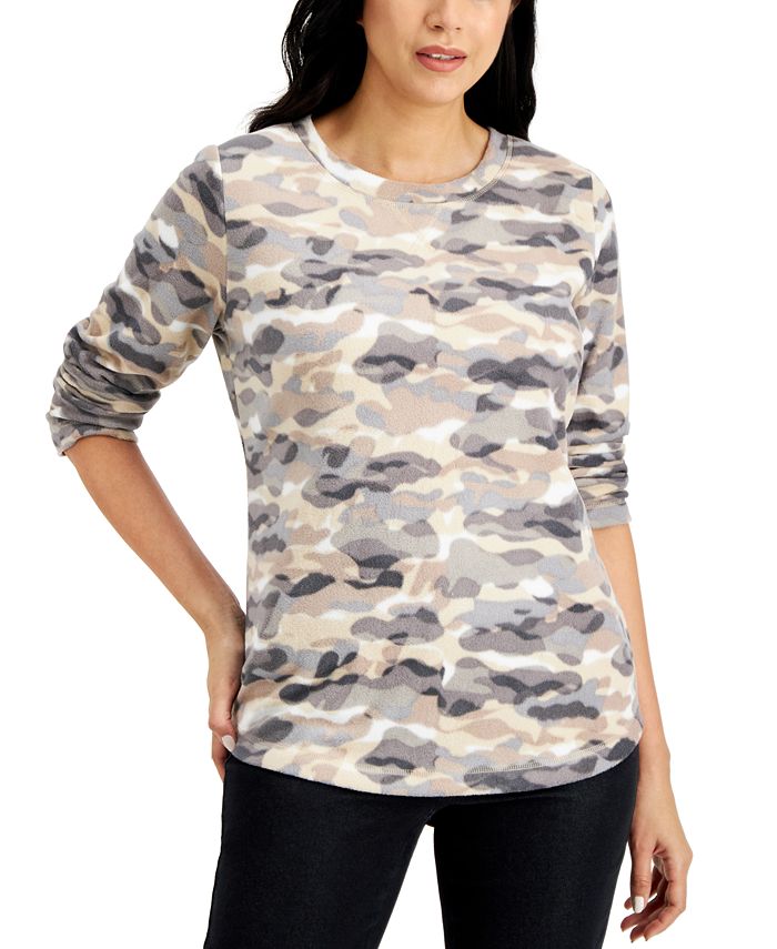 Karen Scott Micro-Fleece Camo-Print Sweatshirt, Created for Macy's - Macy's