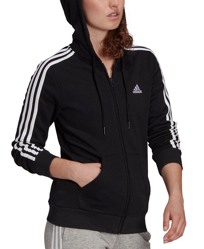 adidas Women's 3-Stripe Cotton Fleece Full-Zip Sweatshirt & Reviews - Tops Women - Macy's