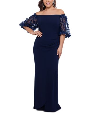 XSCAPE Plus Size Off-The-Shoulder Embellished-Sleeve Gown - Macy's