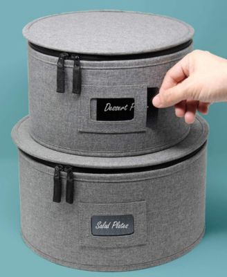 4-Piece Stackable Plate Carrier Set for Dinnerware, Plate Organization and Storage with Felt Plate Protector