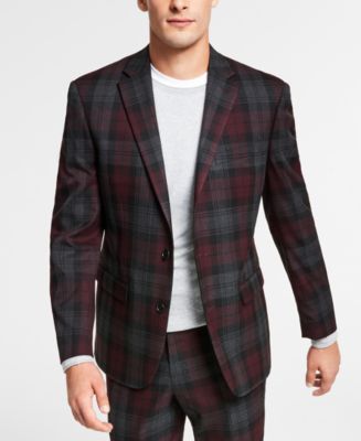 Bar III Men's Slim-Fit Red/Gray Plaid Suit Pants, Created for