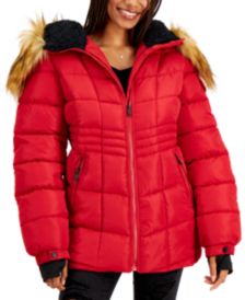 Juniors' Faux-Fur-Trim Hooded Puffer Coat, Created for Macy's