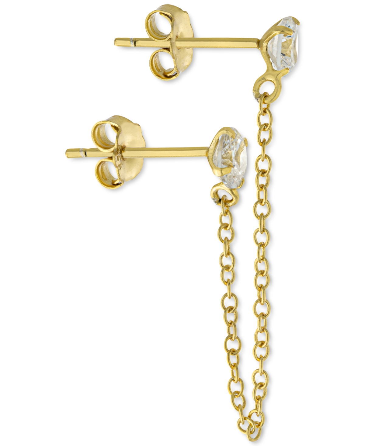 Macy's Cubic Zirconia Chain Double Pierced Chain Drop Earrings In Gold-plated Sterling Silver In Gold