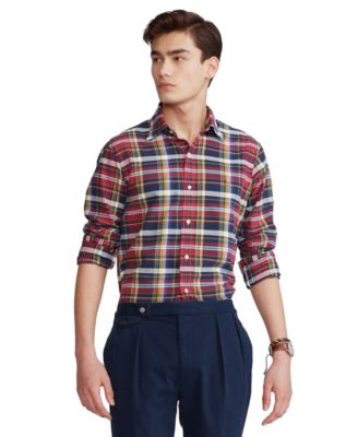 폴로 랄프로렌 Polo Ralph Lauren Mens Classic-Fit Plaid Oxford Shirt,Garnet/aqua Multi
