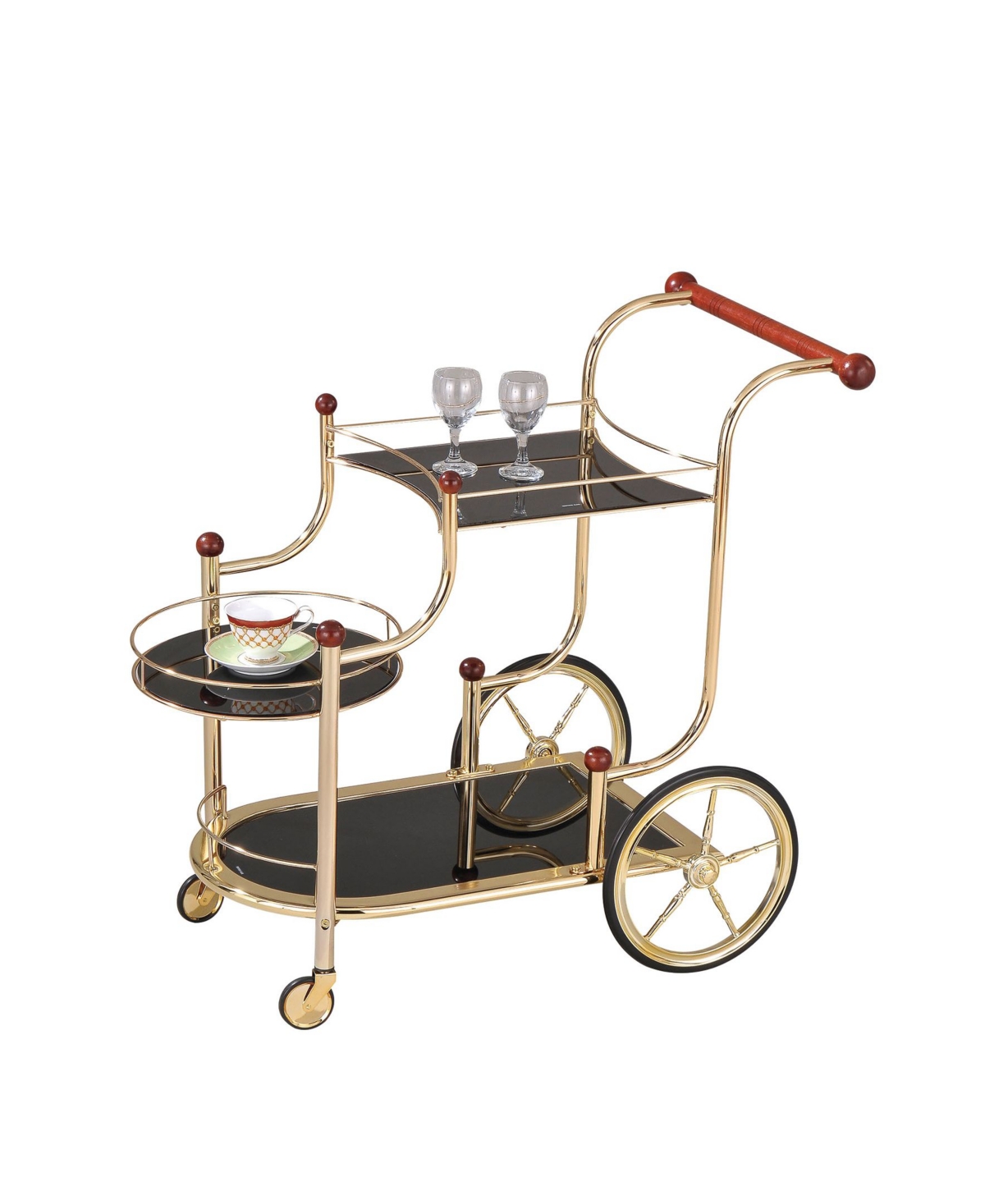 Acme Furniture Lacy Serving Cart In Gold-tone Plated And Black Glass