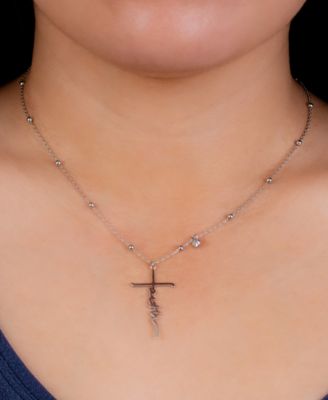 Faith Cross Pendant Necklace in Sterling Silver, 16" + 2" extender