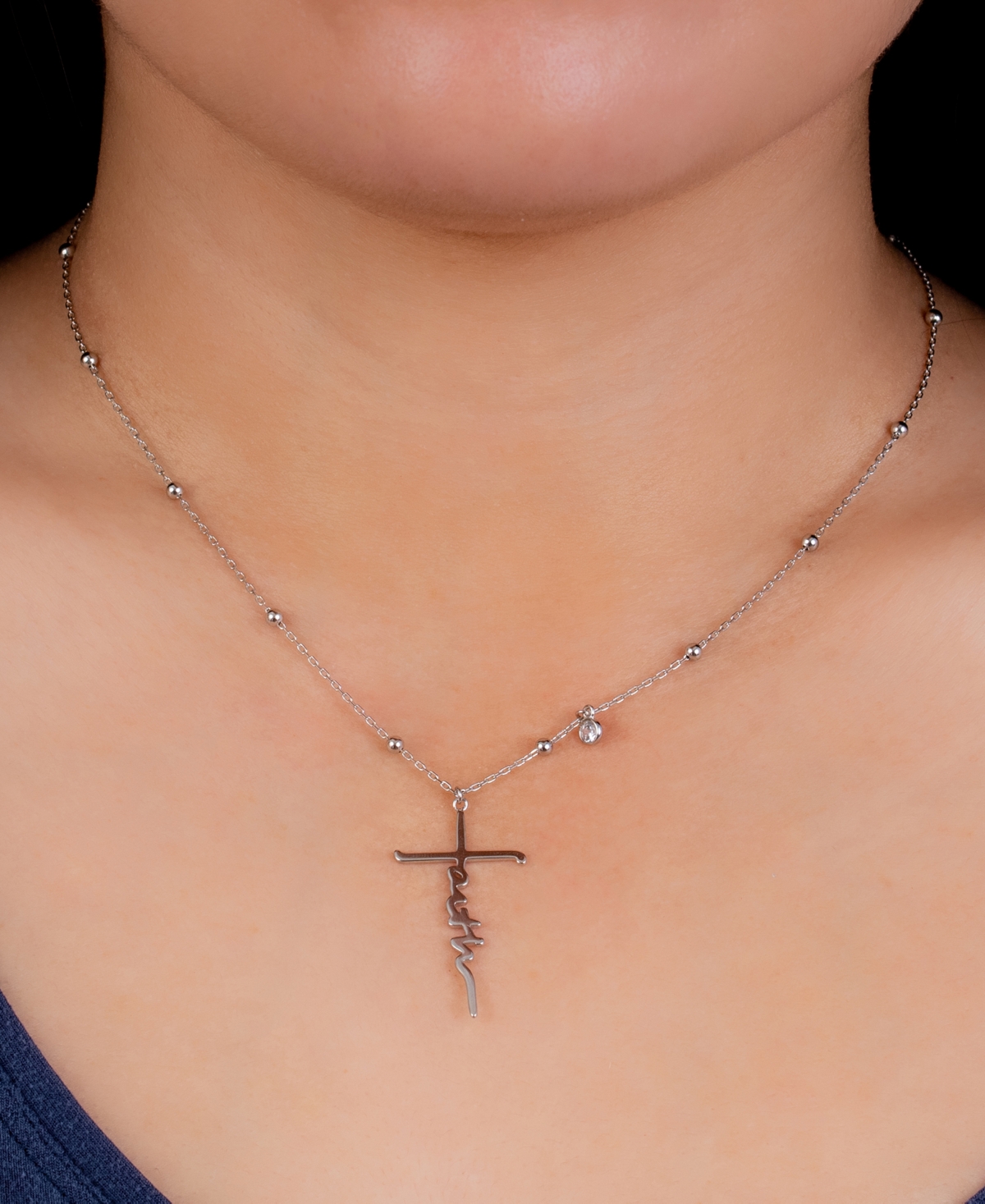 Giani Bernini Cubic Zirconia Faith Cross Pendant Necklace  + extender, Created for Macy's - Sterling Silver