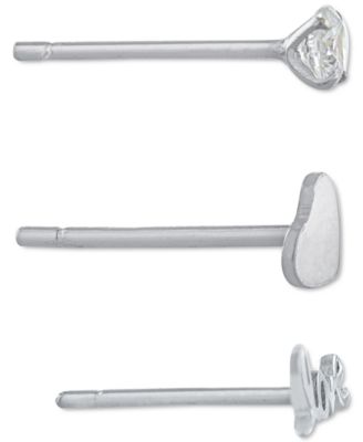 3-Pc. Set Cubic Zirconia & Love-Themed Stud Earrings in Sterling Silver, Created for Macy's