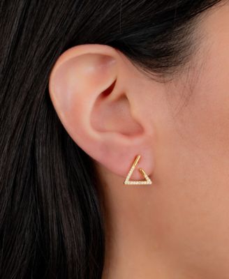 Pav&eacute; Triangle Stud Earrings in 18k Gold-Plated Sterling Silver