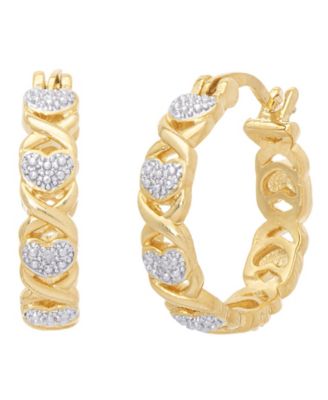 Diamond Accent 'X'  Heart Small Hoop Earrings in Silver Plate
